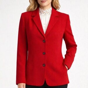 Harvé Benard Red Wool Cashmere Blazer Jacket Tailored Size 14